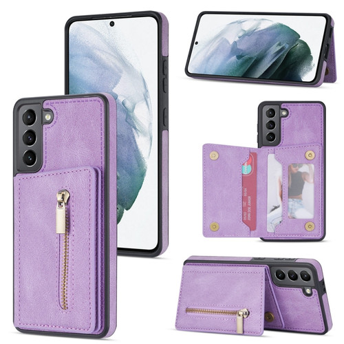 Samsung Galaxy S22+ 5G Zipper Card Holder Phone Case - Purple