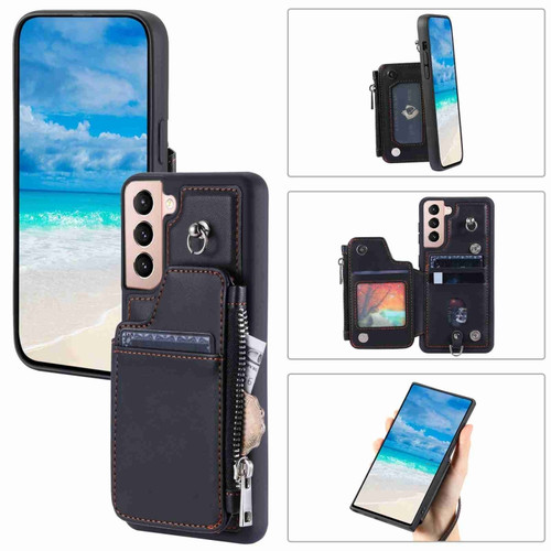 Samsung Galaxy S22+ 5G Zipper Card Slots RFID Phone Case - Black