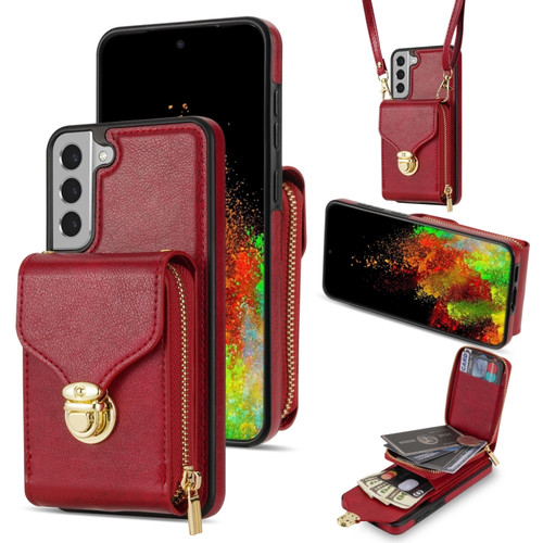 Samsung Galaxy S22+ 5G Zipper Hardware Card Wallet Phone Case - Red