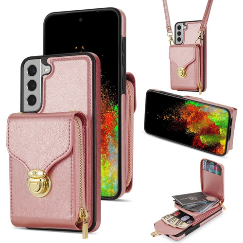 Samsung Galaxy S22+ 5G Zipper Hardware Card Wallet Phone Case - Rose Gold