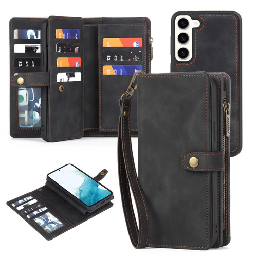 Samsung Galaxy S22+ 5G Zipper Wallet Detachable MagSafe Leather Phone Case - Black