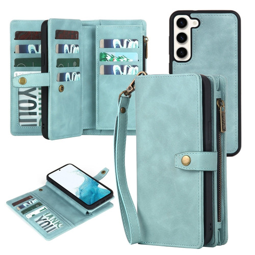 Samsung Galaxy S22+ 5G Zipper Wallet Detachable MagSafe Leather Phone Case - Blue
