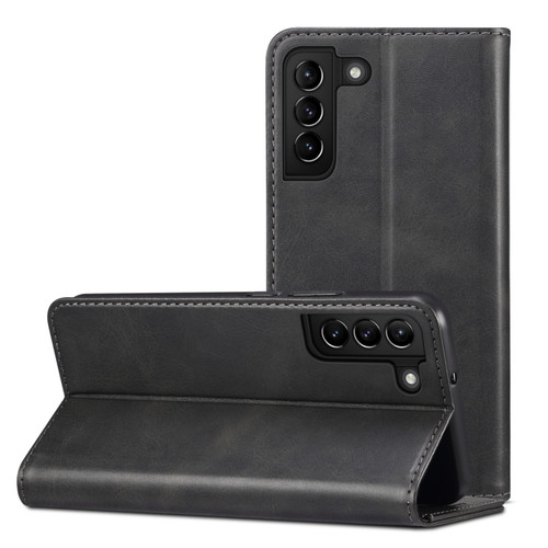 Samsung Galaxy S22+ Calf Texture Horizontal Flip Leather Phone Case - Black