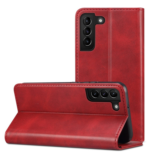 Samsung Galaxy S22+ Calf Texture Horizontal Flip Leather Phone Case - Red