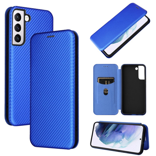 Samsung Galaxy S22+ Carbon Fiber Texture Horizontal Flip Leather Phone Case - Blue