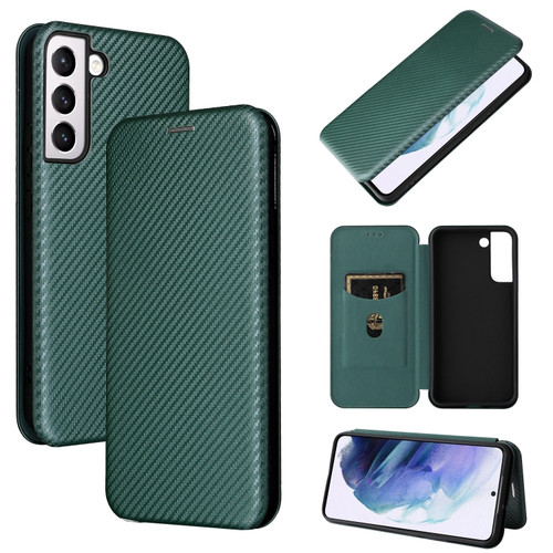 Samsung Galaxy S22+ Carbon Fiber Texture Horizontal Flip Leather Phone Case - Green