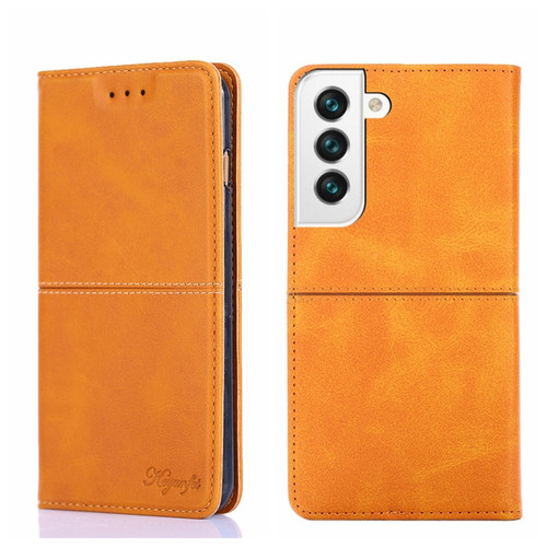 Samsung Galaxy S22+ Cow Texture Magnetic Horizontal Flip Leather Phone Case - Light Brown