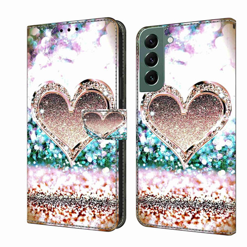 Samsung Galaxy S22+ Crystal 3D Shockproof Protective Leather Phone Case - Pink Diamond Heart