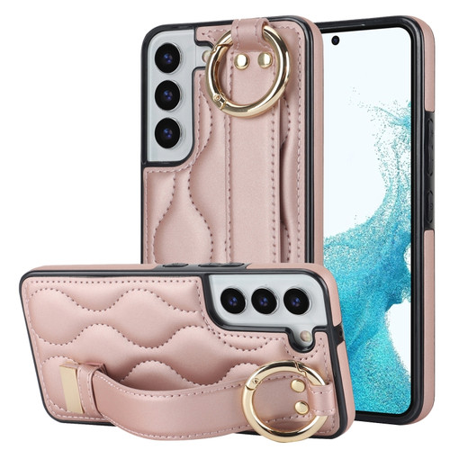 Samsung Galaxy S22+ Non-slip Full Coverage Ring PU Phone Case with Wristband - Rose Gold