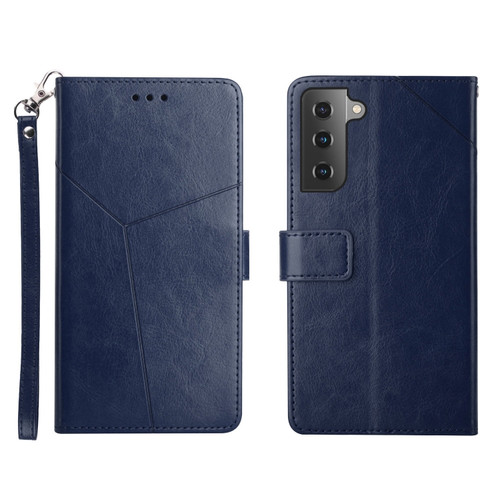 Samsung Galaxy S22+ Y Stitching Horizontal Flip Leather Phone Case - Blue