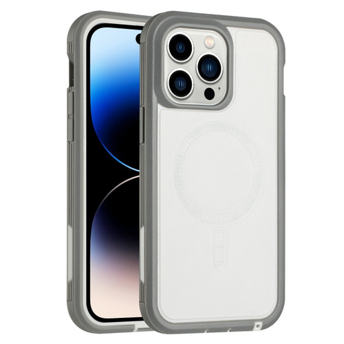 iPhone 15 Pro Max Defender Series XT MagSafe Magnetic PC + TPU Shockproof Phone Case - White+Grey