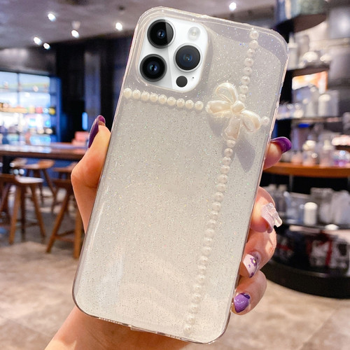 iPhone 15 Pro Max Pearl Bow Glitter Epoxy TPU Phone Case - Cross Knots