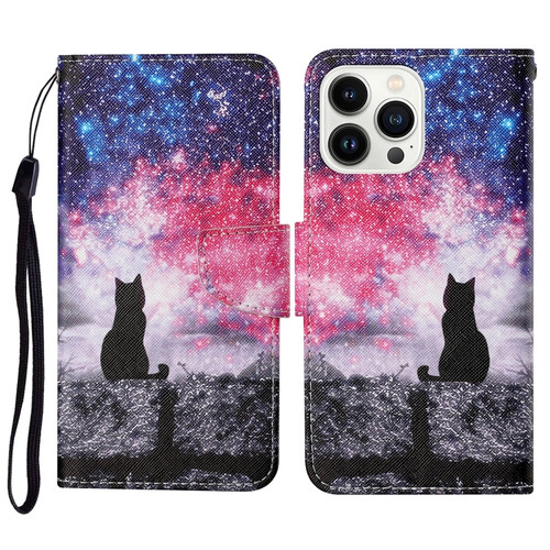 iPhone 15 Pro Max 3D Colored Drawing Flip Leather Phone Case - Star Cat