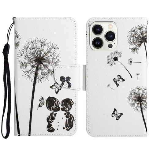 iPhone 15 Pro Max 3D Colored Drawing Flip Leather Phone Case - Dandelions