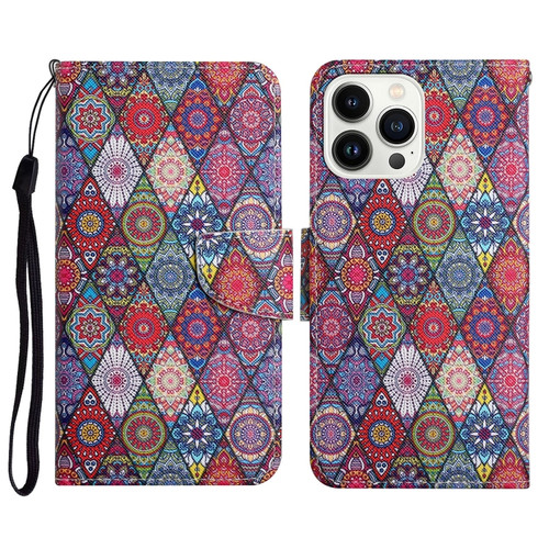 iPhone 15 Pro Max 3D Colored Drawing Flip Leather Phone Case - Kaleidoscope