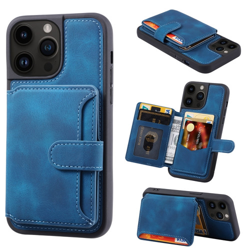 iPhone 15 Pro Max Skin Feel Dream RFID Anti-theft PU Card Bag Phone Case - Peacock Blue