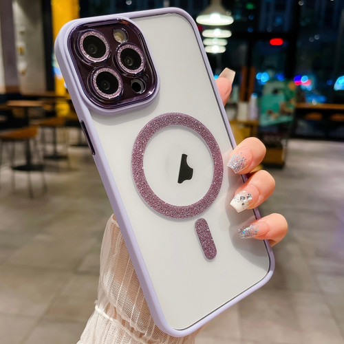 iPhone 15 Pro Max MagSafe Gradient Color Glitter TPU + Acrylic Phone Case with Lens Film - Light Purple