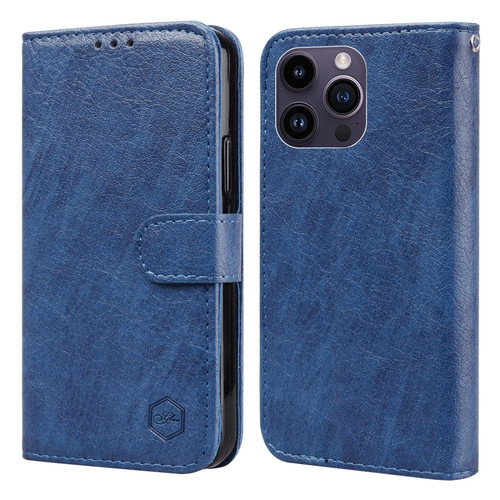 iPhone 15 Pro Max Skin Feeling Oil Leather Texture PU + TPU Phone Case - Dark Blue