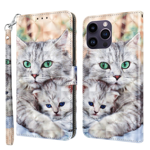 iPhone 15 Pro Max 3D Painted Leather Phone Case - Two Loving Cats
