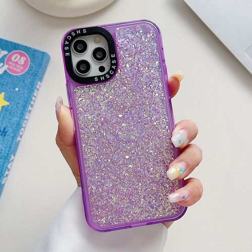 iPhone 15 Pro Max Glitter Epoxy Shockproof Phone Case - Purple