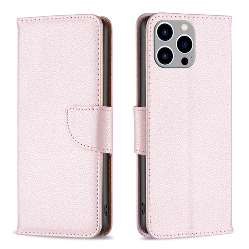 iPhone 15 Pro Max Litchi Texture Pure Color Flip Leather Phone Case - Rose Gold