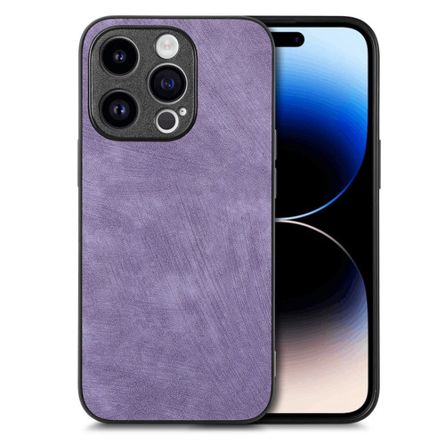 iPhone 15 Pro Max Vintage Leather PC Back Cover Phone Case - Purple