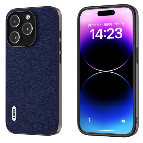 iPhone 15 Pro Max ABEEL Black Edge Genuine Leather Mino Phone Case - Royal Blue