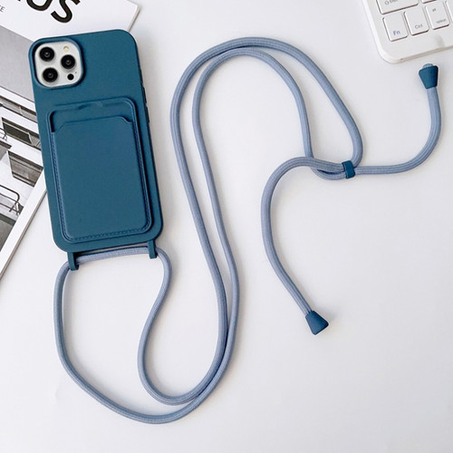 iPhone 15 Pro Max Crossbody Lanyard Elastic Silicone Card Holder Phone Case - Blue