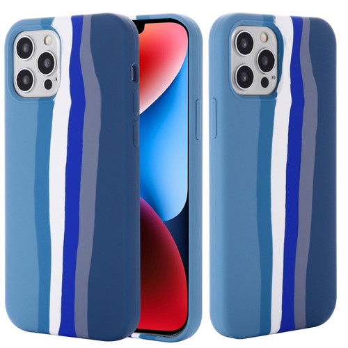 iPhone 15 Pro Max Rainbow Liquid Silicone Phone Case - Blue