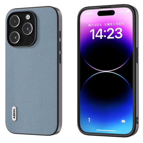 iPhone 15 Pro Max ABEEL Black Edge Genuine Leather Mino Phone Case - Blue
