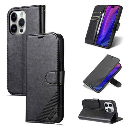 iPhone 15 Pro Max AZNS Sheepskin Texture Flip Leather Phone Case - Black