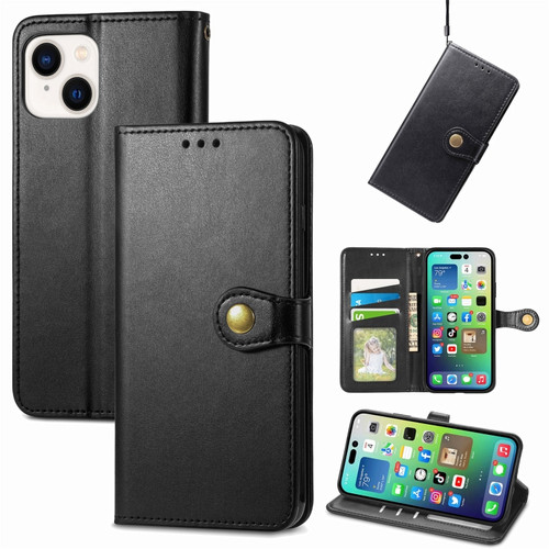 iPhone 15 Pro Max Retro Solid Color Buckle Leather Phone Case - Black
