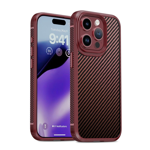 iPhone 15 Pro Max iPAKY MG Series Carbon Fiber PC + TPU Protective Phone Case - Dark Red