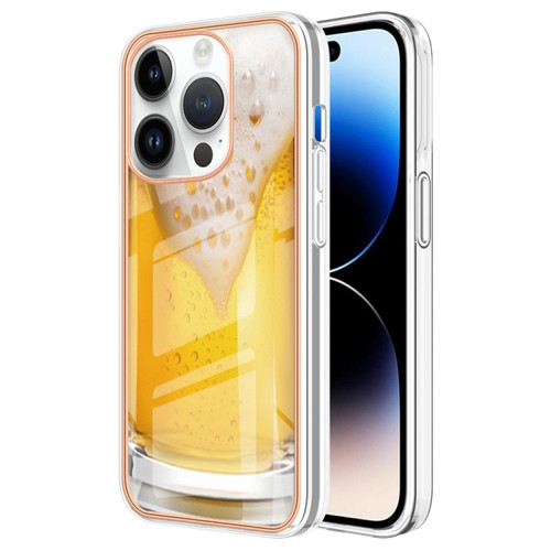 iPhone 15 Pro Max Electroplating Marble Dual-side IMD Phone Case - Draft Beer