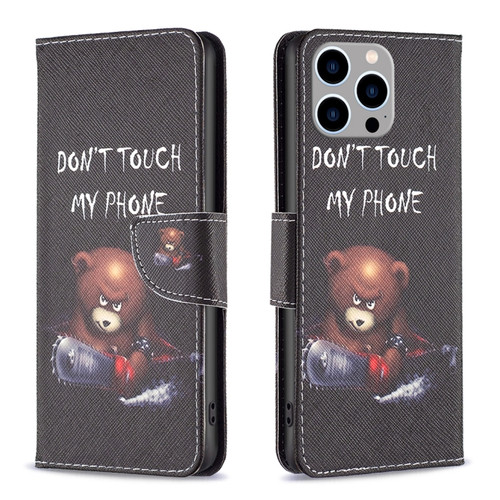 iPhone 15 Pro Max Colored Drawing Pattern Leather Phone Case - Bear