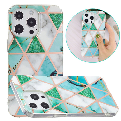 Electroplating Soft TPU Phone Case iPhone 15 Pro Max - Green White Rhombus