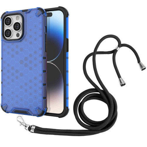 iPhone 15 Pro Max Lanyard Honeycomb Phone Case - Blue