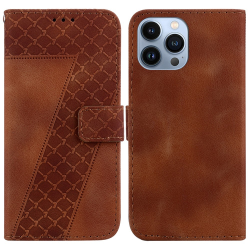 iPhone 15 Pro Max 7-shaped Embossed Leather Phone Case - Brown