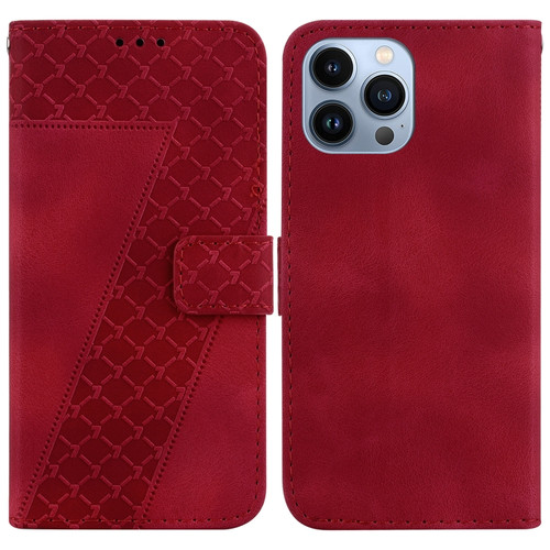 iPhone 15 Pro Max 7-shaped Embossed Leather Phone Case - Red