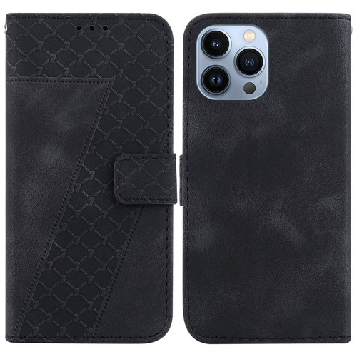 iPhone 15 Pro Max 7-shaped Embossed Leather Phone Case - Black