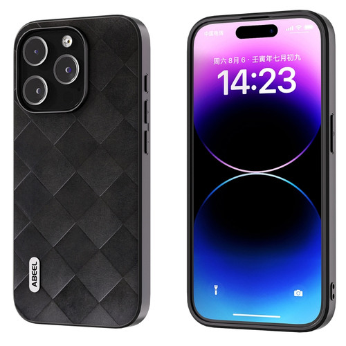 iPhone 15 Pro Max ABEEL Weave Plaid PU Phone Case - Black
