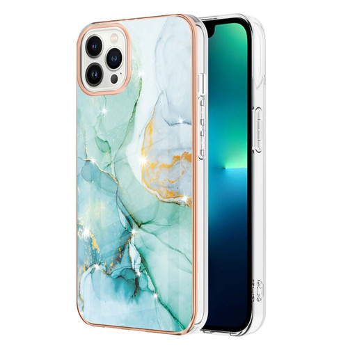 iPhone 15 Pro Max Electroplating Marble Pattern Dual-side IMD TPU Shockproof Phone Case - Green 003