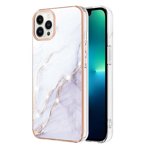 iPhone 15 Pro Max Electroplating Marble Pattern Dual-side IMD TPU Shockproof Phone Case - White 006