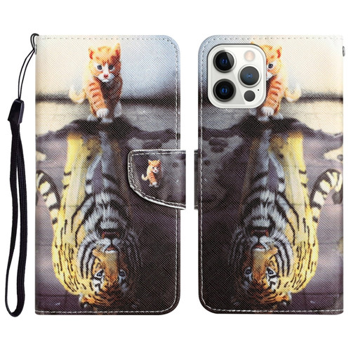 iPhone 15 Pro Max Colored Drawing Leather Phone Case - Tiger