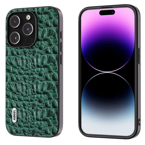 iPhone 15 Pro Max ABEEL Genuine Leather Canopy Black Edge Phone Case - Green