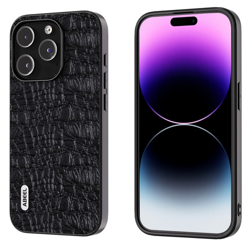 iPhone 15 Pro Max ABEEL Genuine Leather Canopy Black Edge Phone Case - Black