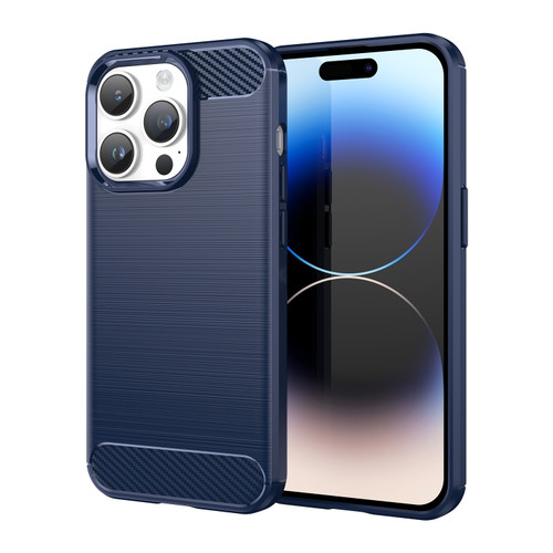 iPhone 15 Pro Max Brushed Texture Carbon Fiber TPU Phone Case - Blue