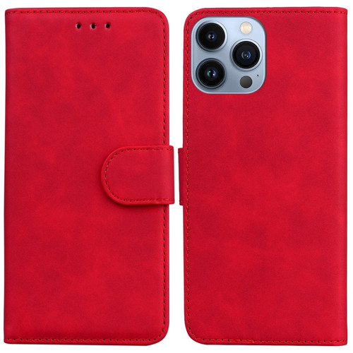 iPhone 15 Pro Max Skin Feel Pure Color Flip Leather Phone Case - Red