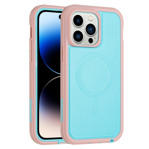 iPhone 15 Pro Max Defender Series XT MagSafe Magnetic PC + TPU Shockproof Phone Case - Turquoise+Pink