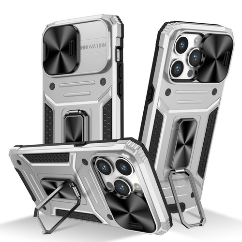 iPhone 15 Pro Max Camshield Robot TPU Hybrid PC Phone Case - Silver